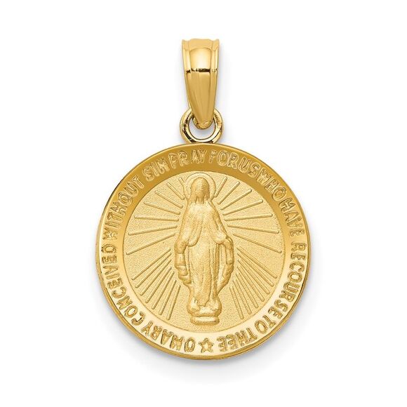 14k Yellow Gold Virgin Mary Medal Pendant